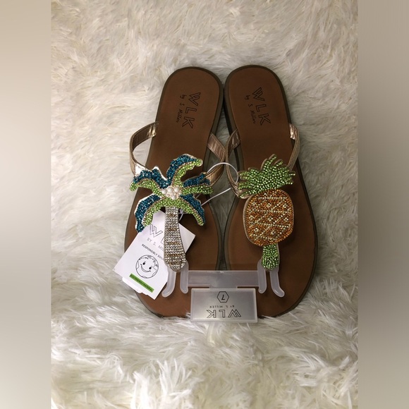 Beaded Palm Tree and Pineapple Sandals WLK size 7 - Picture 4 of 8